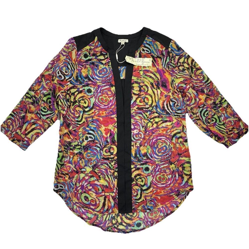 Antilia Femme Womens Button Down Blouse Small Colorful Abstract NWT